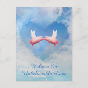 Carte Postale Flying Pigs Kissing-Croire En Amour Incroyable
