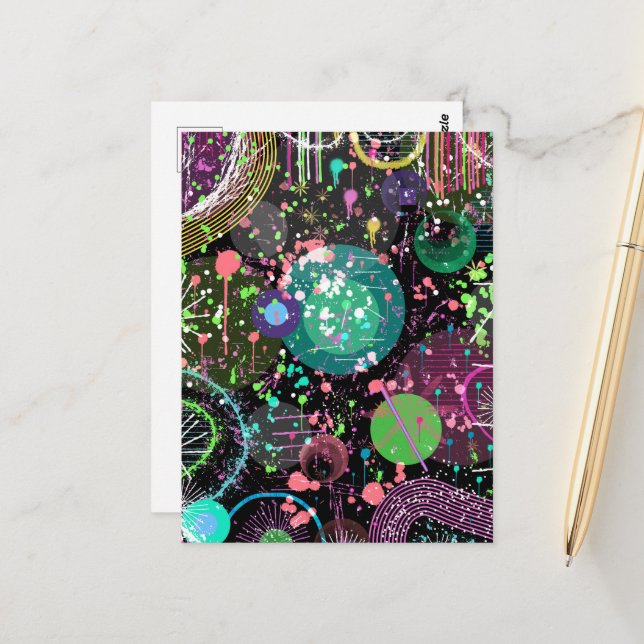 Carte Postale Flying Through Space: A Maximalist Abstract  (Devant/Arrière en situation)