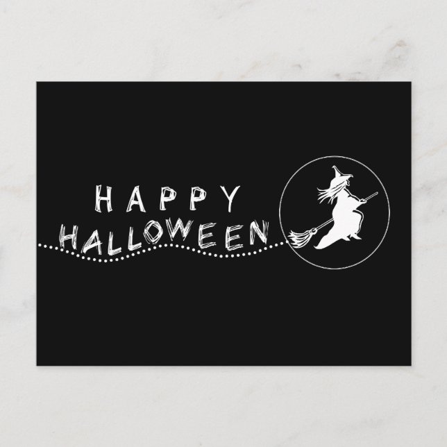 Carte Postale Flying Witch Halloween, noir et blan (Devant)