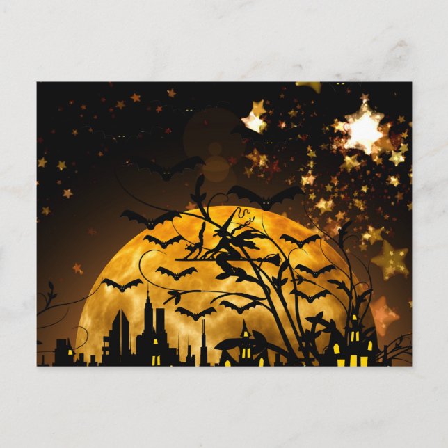 Carte Postale Flying Witch Harvest Moon Bats Halloween Venin (Devant)