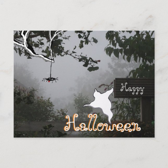 Carte postale Foggy Autumn & Spider Ghost HALLOWEE (Devant)