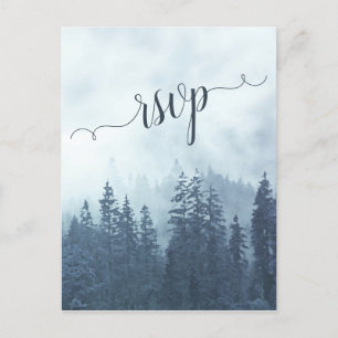 Carte Postale Foggy Mountains Blue Pine Forest Wedding RSVP