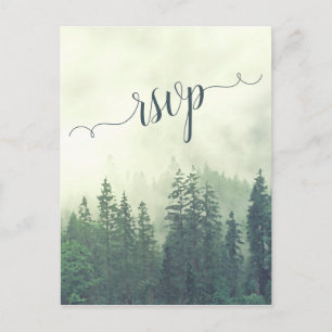 Carte Postale Foggy Mountains Green Pine Forest Wedding RSVP