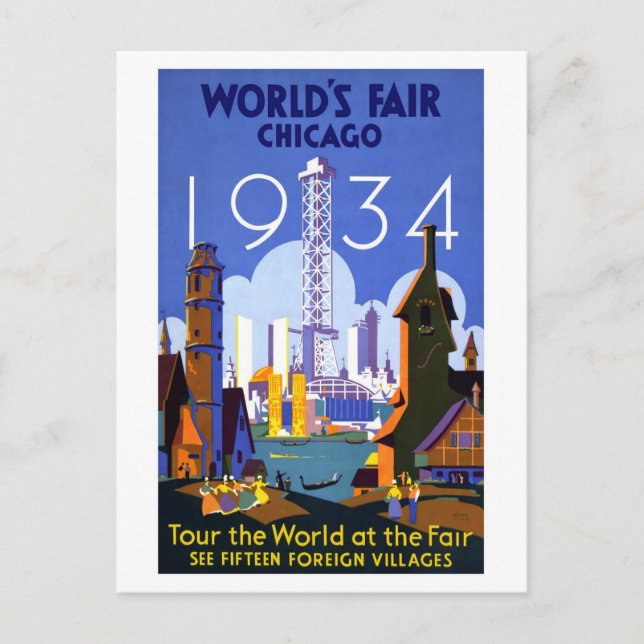 Carte Postale Foire des Mondes vintages Chicago 1934 (Devant)
