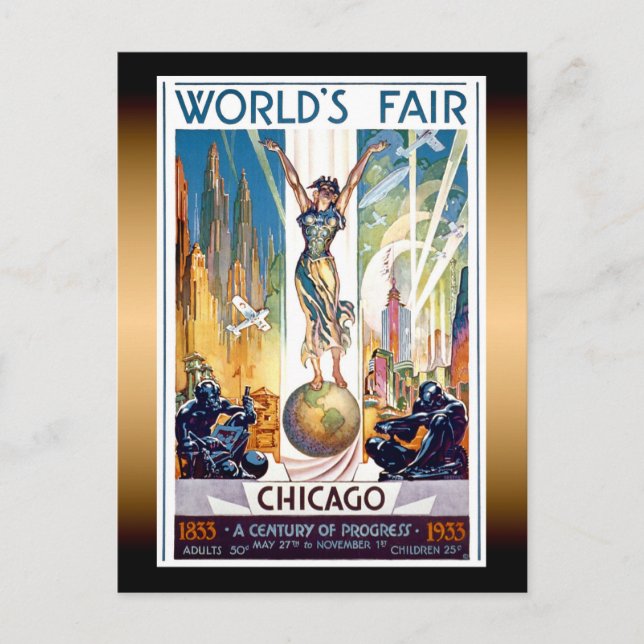 Carte Postale Foire Mondiale de Chicago 1933 - Art Déco Retro Vi (Devant)