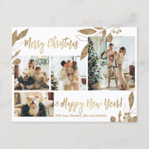 Carte Postale Foliage d'or moderne 4 Collage photo Noël