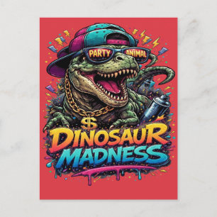 Carte Postale Folie de dinosaure — Graphisme de T‑Rex fêtard
