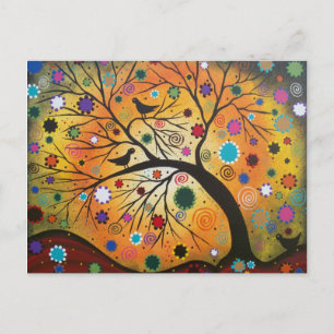 Carte Postale FOLK ART Branches de flexion par LORI EVERETT cart