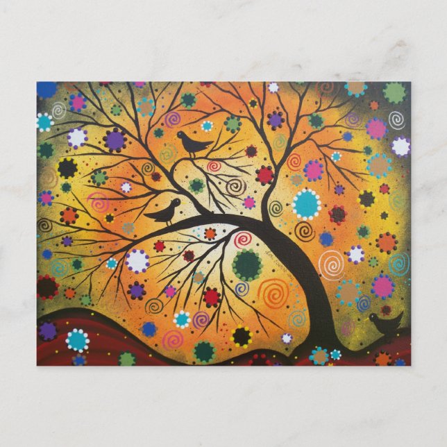 Carte Postale FOLK ART Branches de flexion par LORI EVERETT cart (Devant)
