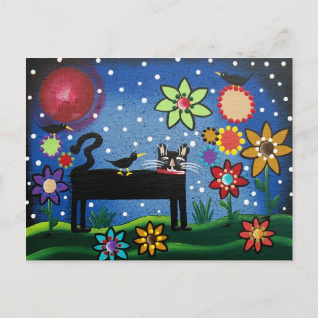Carte Postale FOLK ART Chat avec attitude par LORI EVERETT (Devant)
