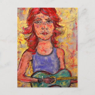 Carte Postale folk girl jouant de la guitare colorée