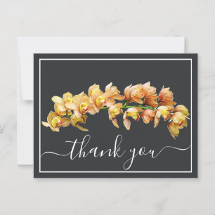 Carte Postale Fond de remerciement gris Orchidée jaune orange pâ