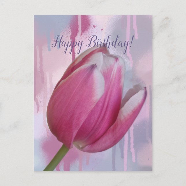 Carte Postale Fond de tulipe rose avec peinture qui goutte & tex (Devant)