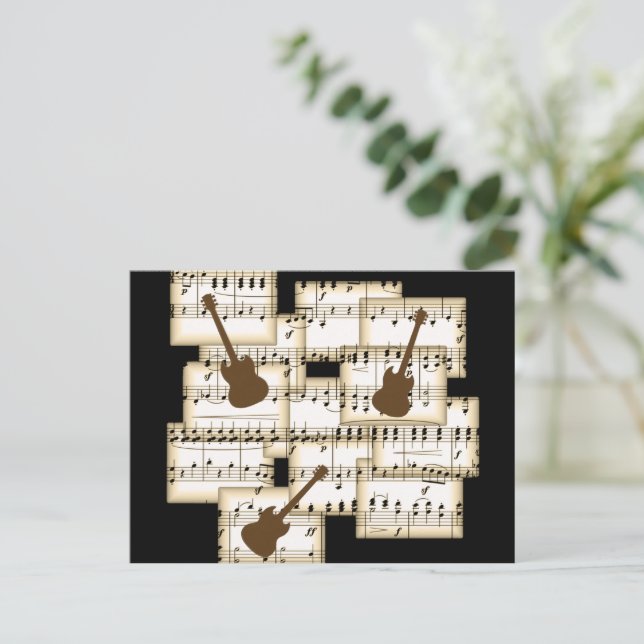 carte postale fond guitares papier musique (Debout devant)