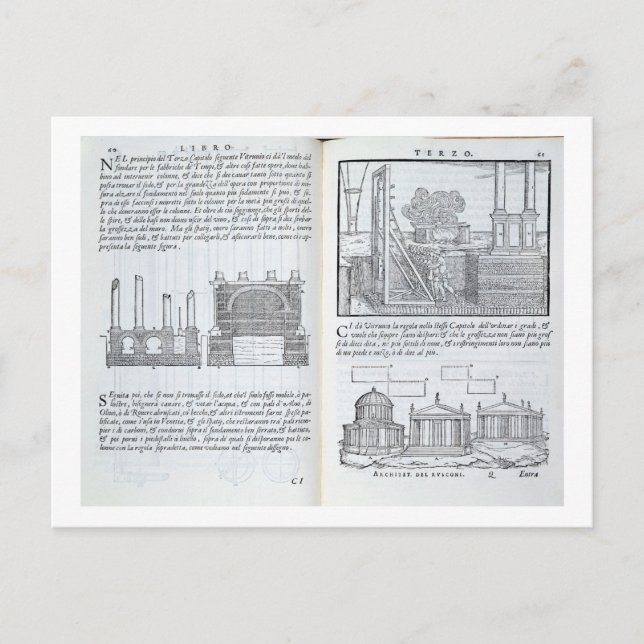 Carte Postale Fondements, de "Della Architettura", pub (Devant)