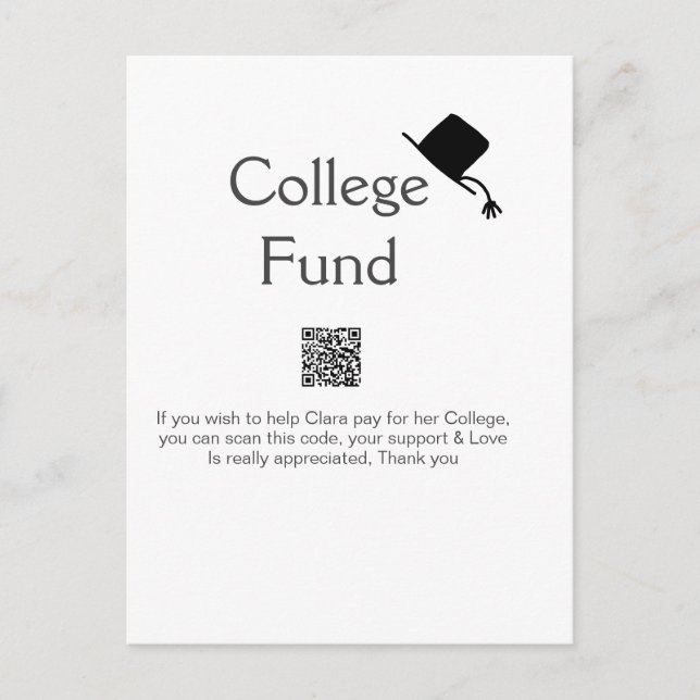 Carte Postale Fonds universitaire scan QR ajouter détails don di (Devant)