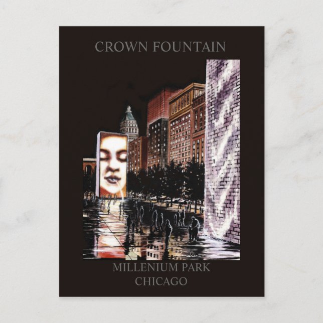 Carte Postale Fontaine de Couronne Millenium Park Randsom Art (Devant)