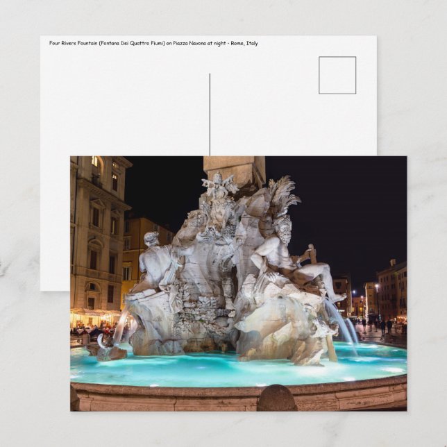 Carte Postale Fontaine de Four Rivers sur la Piazza Navona à Rom (Devant / Derrière)