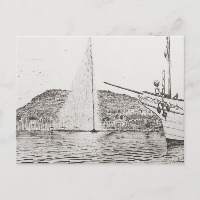 Carte Postale Fontaine de Genève et Bow de plaisance Bateau 2011 (Devant)