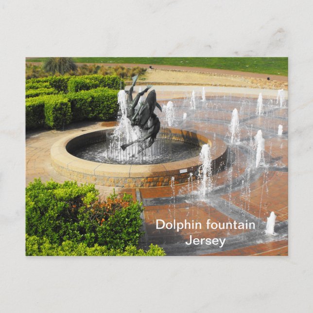 Carte Postale Fontaine de natation avec dauphins Jersey (Devant)