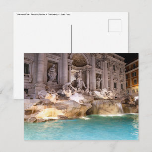 Carte Postale Fontaine de Trevi la nuit - Rome, Italie