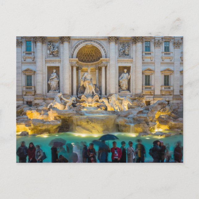 Carte Postale Fontaine de Trevi sous la pluie la nuit Rome Itali (Devant)