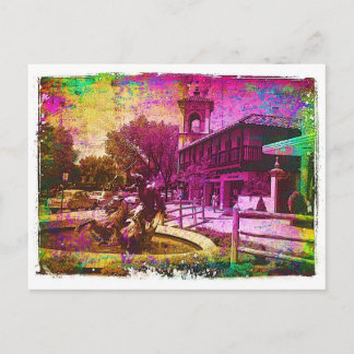 Carte Postale Fontaine vintage Neptune Grunge colorée
