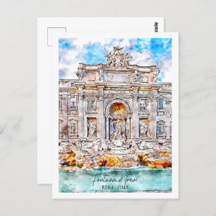 Carte Postale Fontana di Trevi Roma Travel Place Aquarelle
