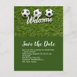 Carte Postale Foot, save the date  ballon pour la soirée de bien