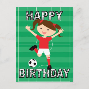 Carte Postale Football Anniversaire Fille 1 Rouge et Blanc