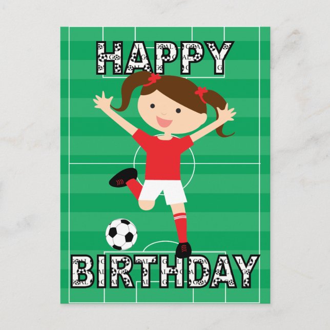 Carte Postale Football Anniversaire Fille 1 Rouge et Blanc (Devant)