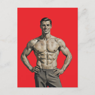 Carte Postale Force Vintage – Homme Musclé et Confiant