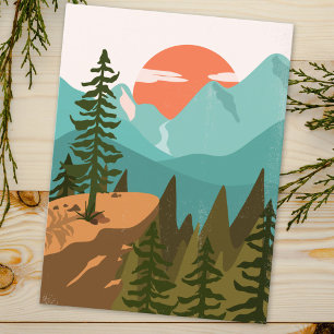 Carte Postale Forêt Abstraite Moderne, Montagnes et Lever de Sol