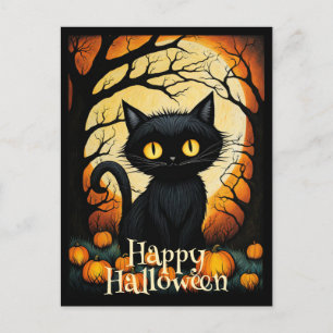 Carte Postale Forêt Citrouille de chats noirs Halloween heureux
