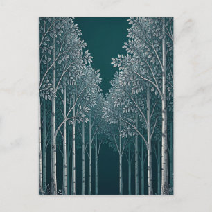 Carte Postale Forêt d'arbres blancs et bouleaux de teinte sarcel