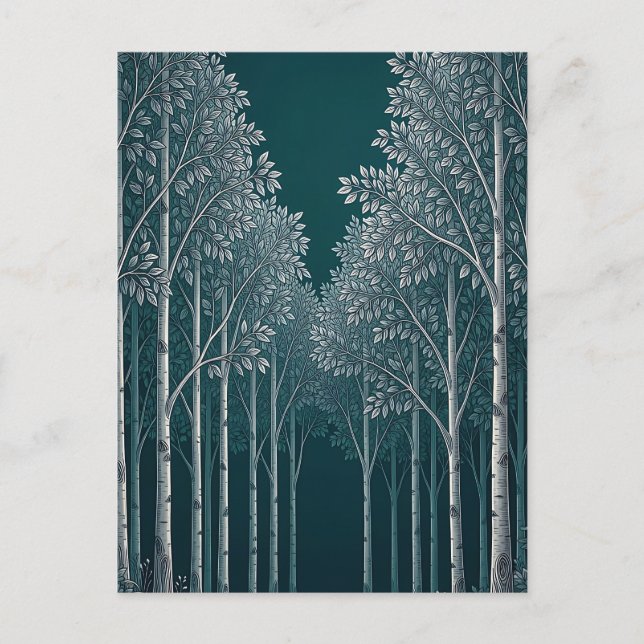 Carte Postale Forêt d'arbres blancs et bouleaux de teinte sarcel (Devant)