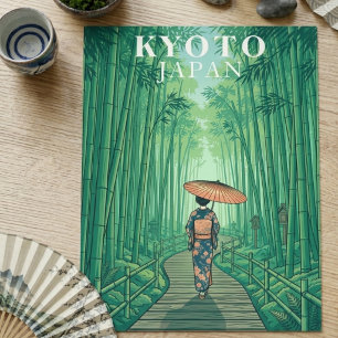 Carte Postale Forêt de bambou de Kyoto Japon Voyage Vintage
