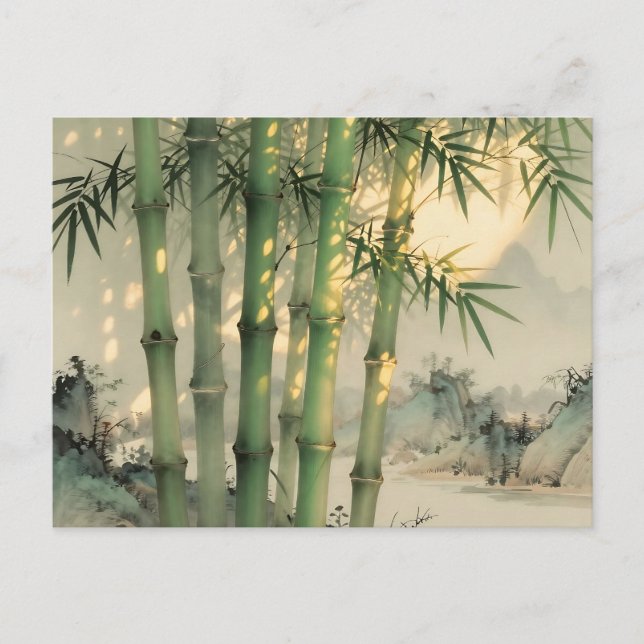 Carte Postale Forêt de bambou vert encre chinoise (Devant)