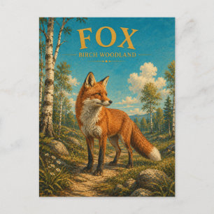 Carte Postale Forêt de bouleaux au renard Géosaga aquarelle