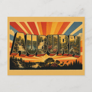 Carte Postale Forêt de cascade d'Auburn Alabama Art vintage