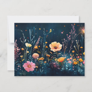 Carte Postale Forêt de champignons enchantée de nuit