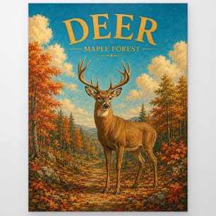 Carte Postale Forêt de Érable Cerf GeoSaga Aquarelle