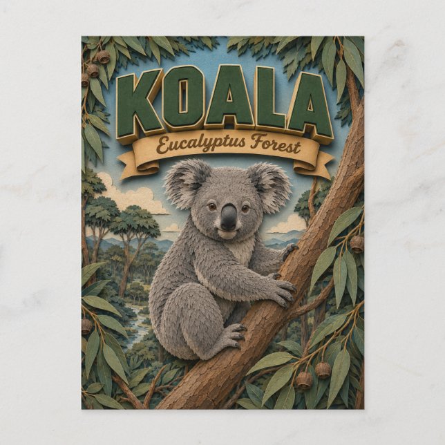 Carte Postale Forêt de eucalyptus de koala POPCUT (Devant)