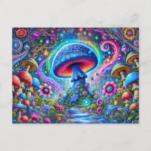 Carte Postale Forêt de fantaisie de champignons néon psychédéliq