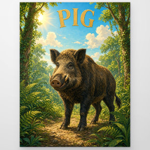 Carte Postale Forêt de fougères en bois de Pig Watercolor GeoSag
