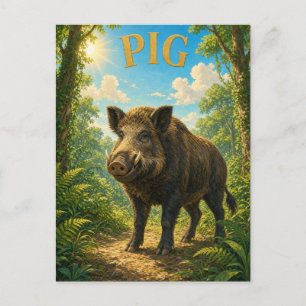 Carte Postale Forêt de fougères en bois de Pig Watercolor GeoSag