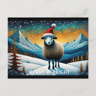 Carte Postale Forêt de montagne Cute Bébé Moutons Noël
