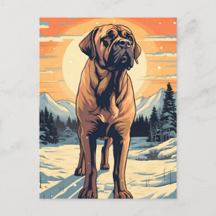 Carte Postale Forêt de montagne d'hiver Mastiff au coucher du so