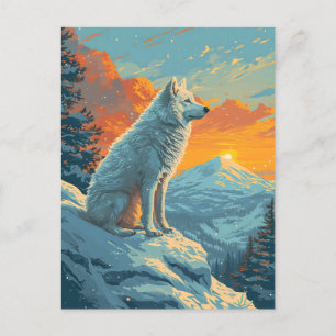 Carte Postale Forêt de montagne d'hiver Samoyé au coucher du sol