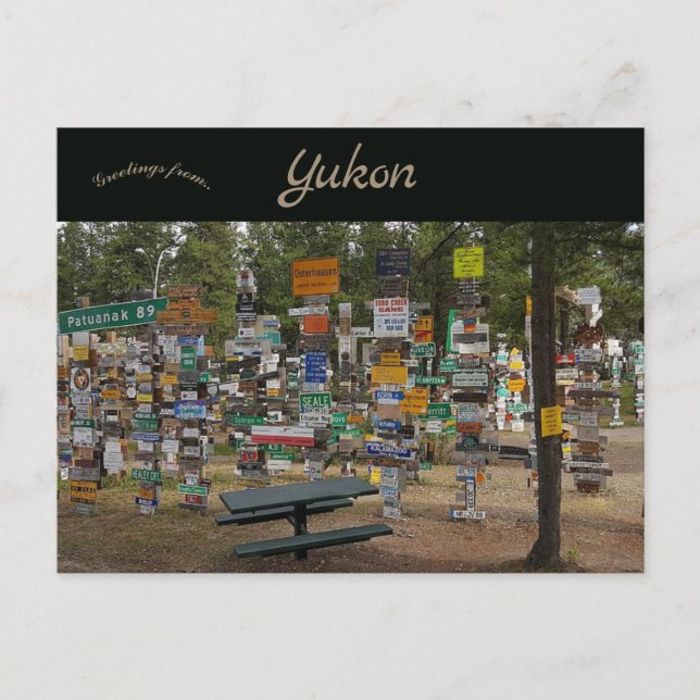 Carte Postale Forêt de panneaux indicateurs Watson Lake Yukon Ca (Devant)